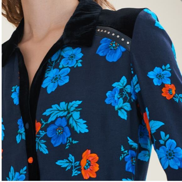 Maje Ruelli Imprime Blue Orange Floral Dress - Picture 3 of 9